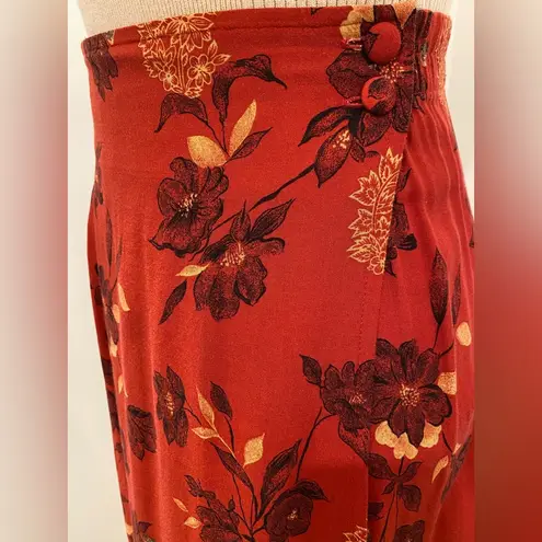Sag Harbor VTG 90s Fairycore Red Floral Patterned Wrap Maxi Skirt - M