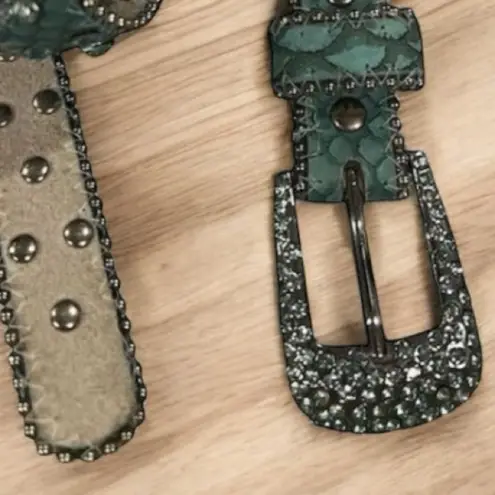 Women's Blue Croc Embossed Belt with Iridescent Stones