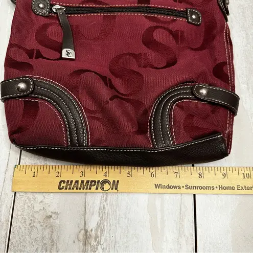 Elegant Sarah Caperelli Burgundy Crossbody Bag Dark Brown Trim Silver Hardware Red