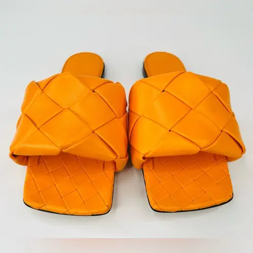 Bottega Veneta LIDO INTRECCIATO TANGERINE WOVEN LEATHER FLAT SANDALS SIZE EU 35