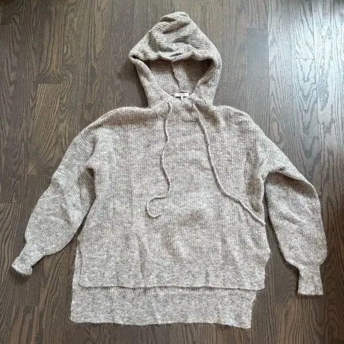 Ganni Gray Callahan Mohair Ribbed Knit Hoodie Sweater