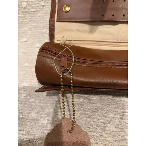 Tuscan Designs Leather Hand Tooled Travel Jewelry Bag Compact Zippers