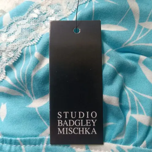 Badgley Mischka Studio Women's Nightgown XL Lace Trim Blue & White Floral NEW