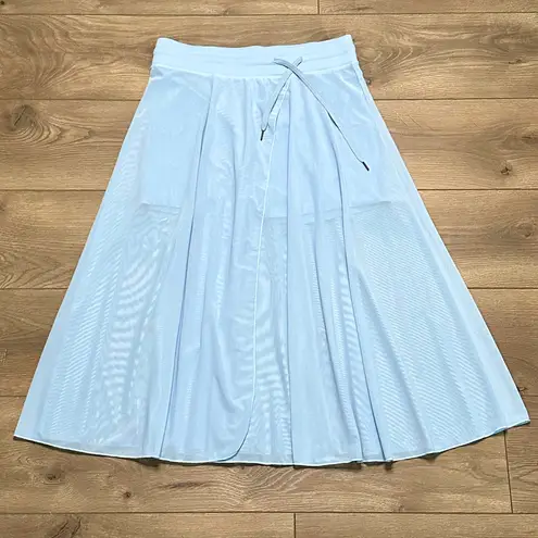 Halara High Waist Mesh 2-In-1 Side Pocket Flowy Flare Casual Midi Skirt Blue L