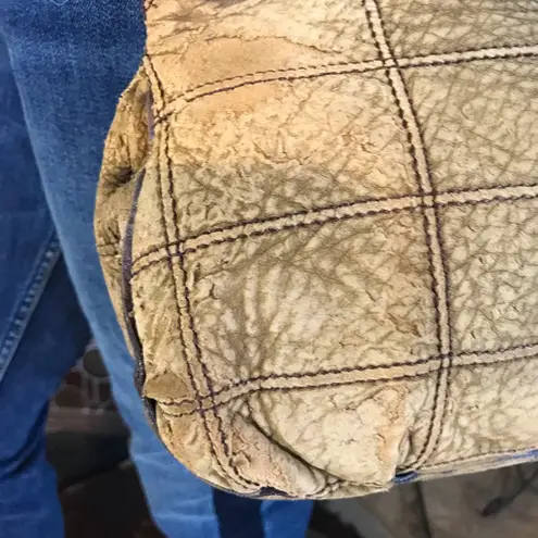 Salvatore Ferragamo TAN & BROWN DISTRESSED EMBOSSED LEATHER W/GANCINI FRINGE