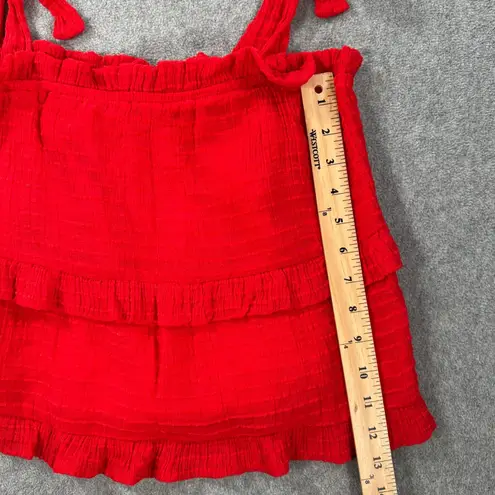 Altar'd State  Tie Shoulder Tiered Ruffle Tank Top Size Medium Red Gauze Cropped