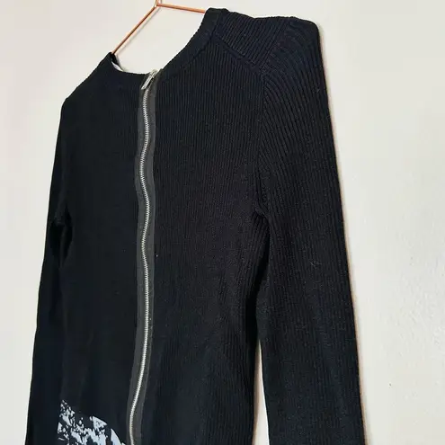 Proenza Schouler Women's Black Blue Silk Long Sleeve Ribbed High-Low Dress Size4