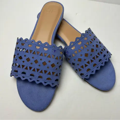 JustFab  Simone Laser Cut Slide Sandals in Blue