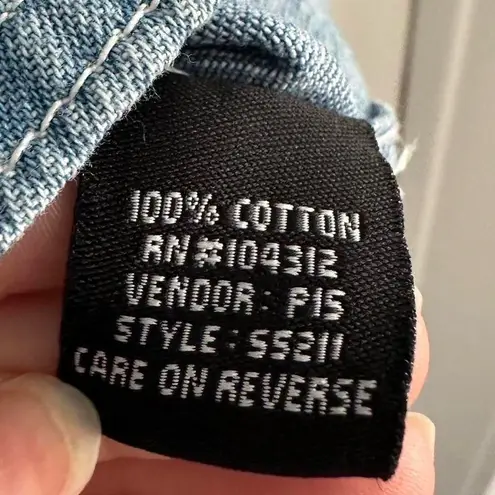 Sierra Pacific Denim Button Up Shirt Patchwork Africa Safari Animal Large Cotton Blue