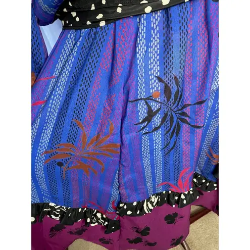 dress fit and flare floral ruffles swing skirt purple maroon Blue Size L