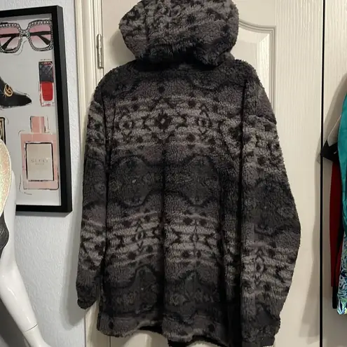 💖 Koolaburra by UGG Sherpa Hoodie Pullover in Black Geo Gray Size XL
