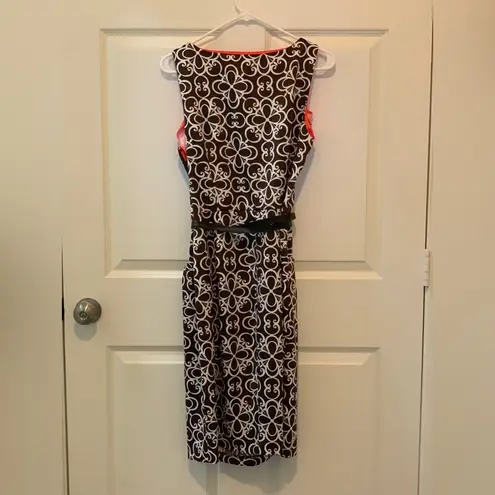 London Times Elegant Brown and White Patterned Dress with Coral lining. Size-14