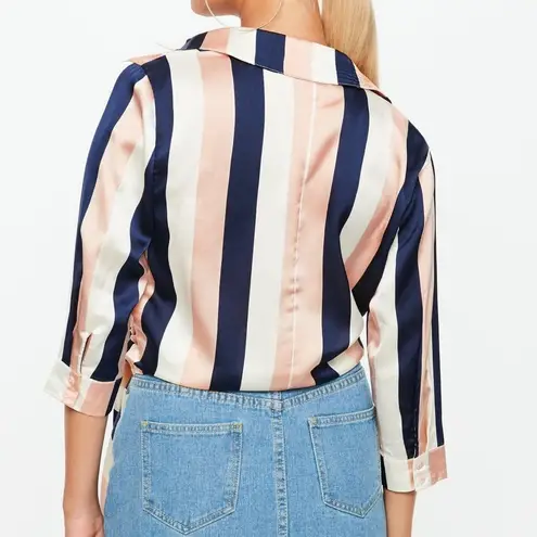 Missguided  Wrap Tie Side Chunky Stripe Blouse Top