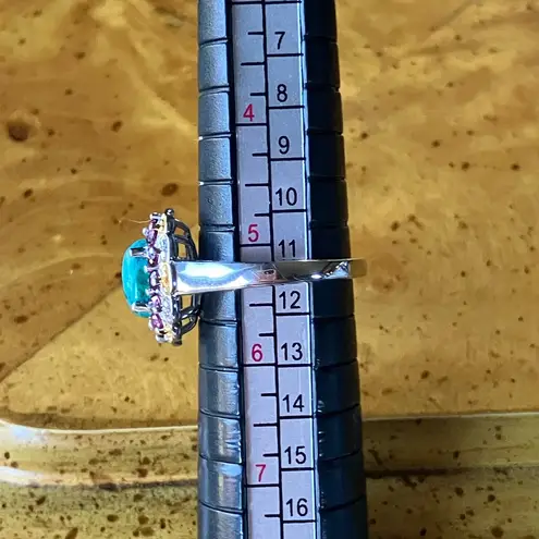 Chrysocolla Orissa Garnet Halo Ring Size 5.25 Silver