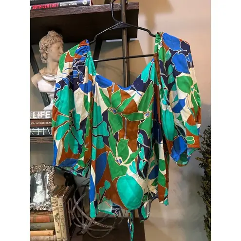 Cult Gaia Aurel Lace Up Floral Top Botanic Aqua Womens Size Medium