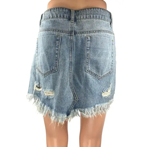 Caffeine Blue Distressed Frayed High Waisted Mini Denim Jeans A-Line Skirt Sz S