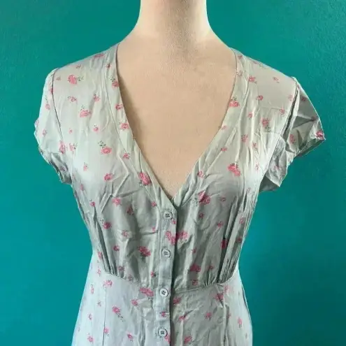 Reformation  Denise Midi Dress Floral Light Blue V-Neck Tencel Lyocell Size S