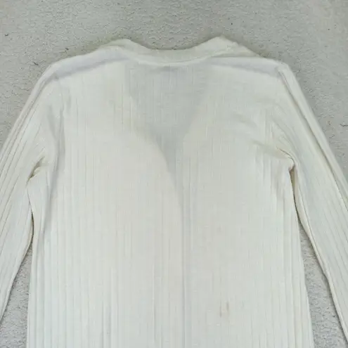 Michael Stars White Ribbed Knit Button Down Cardigan Top Long Line Womens Medium