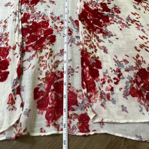 Angie  Cream Red Floral Open Front Kimono Cardigan Beautiful Boho ~ One Size