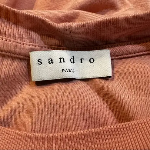 Sandro T-Shirt Women's Small Short Sleeve Shirt Crew Neck Logo Tricot Pink