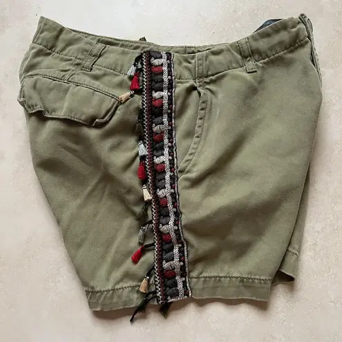 ZARA  Green Woven Embroidered Tassel Shorts Size 4