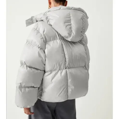 Commense Open Collar Quilted Hooded Puffer Coat S NWT Gray