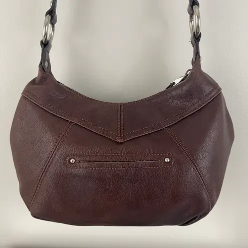 B Makowsky Brown Pebble Leather Western Boho Studded Fringe Crossbody Bag Purse