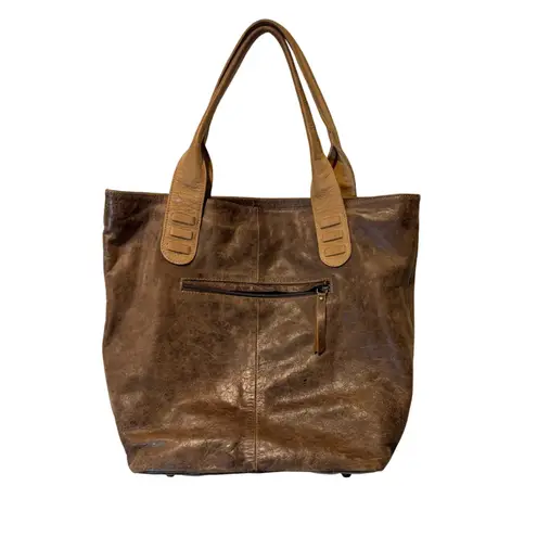 American West TrueLu Brown Leather Tote Bag Purse Denim Lined Shoulder Bag