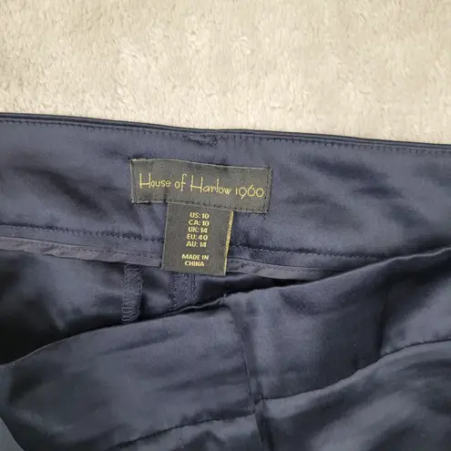 House of Harlow Blue Satin Pleated High Waist Wide Leg Trousers Pants Size 10