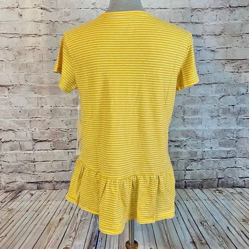 Caslon  Womens Yellow Ivory Striped Crewneck Short Sleeve Peplum Tee Small NWT