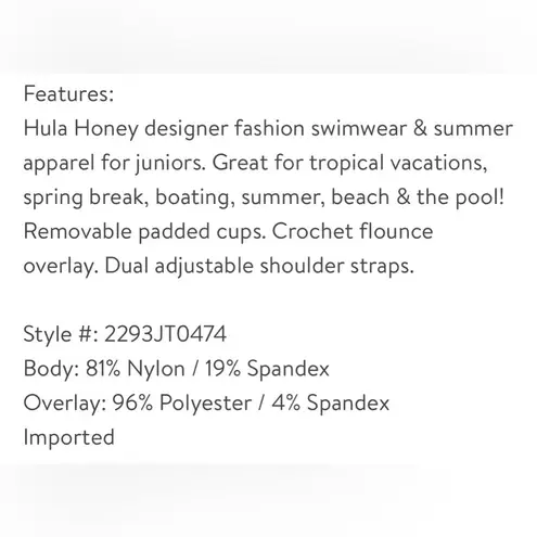 Hula Honey NWT Crochet Flounce Bralette Bikini Top