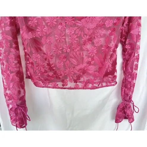 STAUD Destiny Embroidered Cardigan Bow Sheer Blossom Garden Party Women’s XS Pink