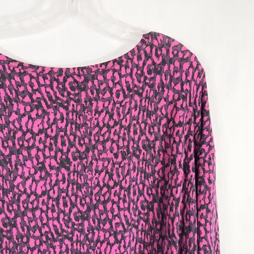 Roamans Plus Size 1X 22W 24W Top Hot Pink Black Leopard Print Animal Knit 409 Pink