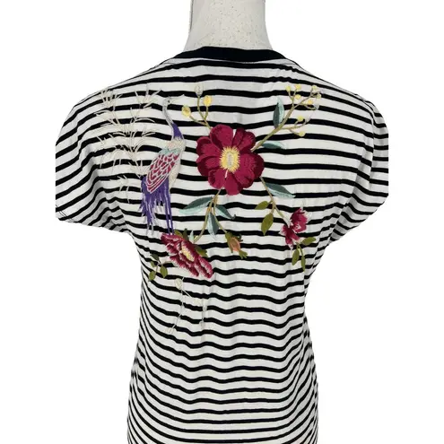 Johnny Was Osaka Striped Embroidered Short Sleeve Midi Dress