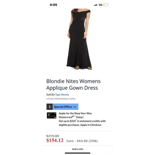 Blondie Nites Prom Formal Black off the shoulder rhinestone Womens gown size 1 Long