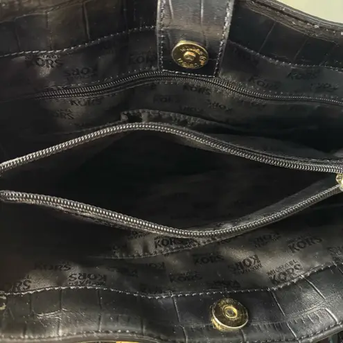 Michael Kors  Dillion Tote Black Croc Embossed Satchel Gold Hardware Structured