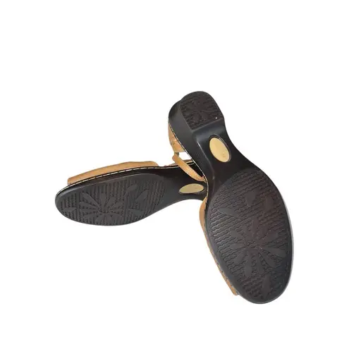 Softspots Tan Leather Peep Toe Slingback Wedge Sandals Women’s 11W Comfort Brown Size 11