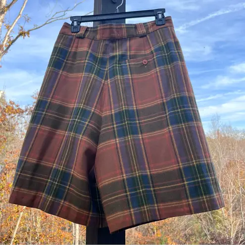 Vintage 80s Orange Brown Blue Plaid Culotte Shorts Wool High Rise Size 12 *Read