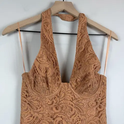 Bardot Corset Dress Womens XS Rust Riviera Crossover Halter Neck Lace Cocktail
