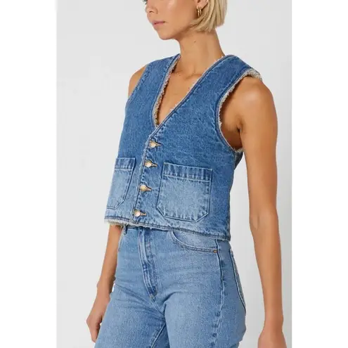 Rolla's Stevie Denim Sherpa Vest Women Size Small Blue Button Western Retro NEW
