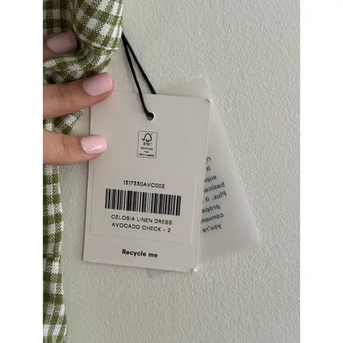 Reformation  Celosia Linen Dress in Avocado Check Size 2 NEW