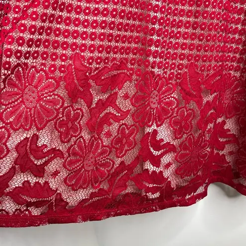 PerSeption Concept Burgundy Maroon Dress Medium Lace Overlay V Neck Short Sleeve