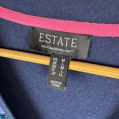 Isaac Mizrahi Live! Estate Mixed Media Cardigan Medium Blue Floral Houndstooth