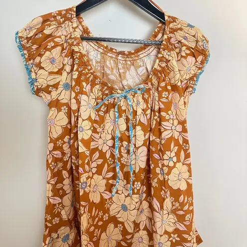 Free People  Frankie Floral Tunic in Honey Ginger Combo Size Small