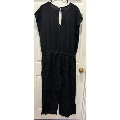 Bryn‎ Walker 100% LINEN JUMPSUIT Size Large Cinched Waist Short Sleeve Black