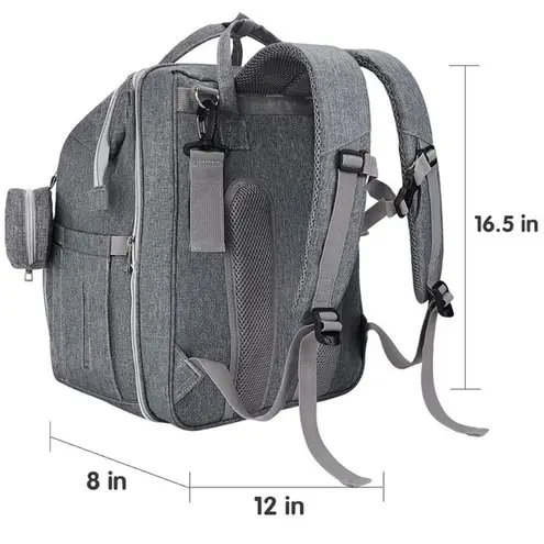 Diaper Bag Backpack Waterproof Large Capacity ChangingPad USB Charging Port NEW Gray