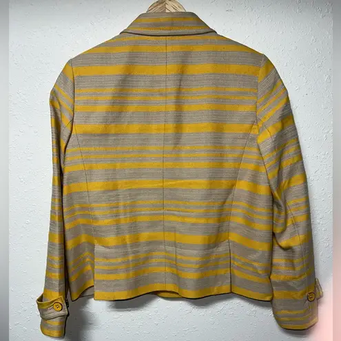 Talbots  Womens‎ Career Striped Buttoned Blazer Jacket Mustard Taupe Size 12