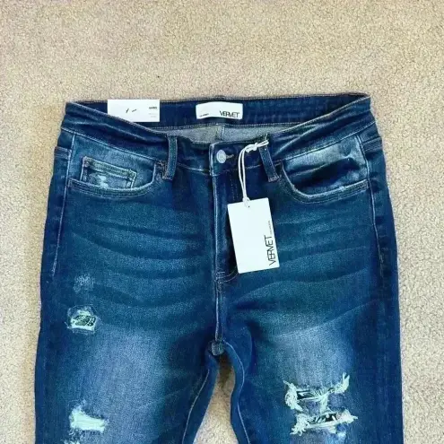 NWT Vervet Amber Jeans Mid Rise Skinny Distressed Dark Wash Denim Blue Size 30