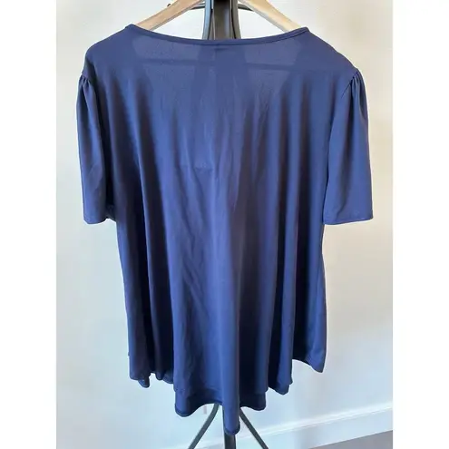 Allegra K Allegra Women Plus Size 2X Blue Short Sleeve Top