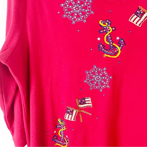 Quacker Factory Red Long Sleeves Embellished Beaded Patriotic Top, Size Large